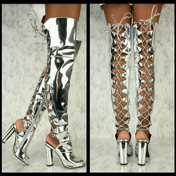 Shoes - SATURDAY NIGHT FLASH SALE! Silver Thigh High Boots
